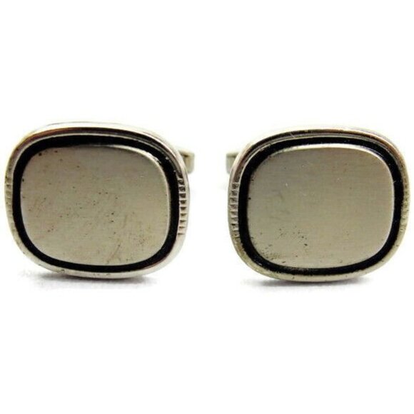 Foster Vtg 925 Sterling Silver Black Trim Cufflinks Shirts Tux Wedding Men Used - Picture 2 of 10